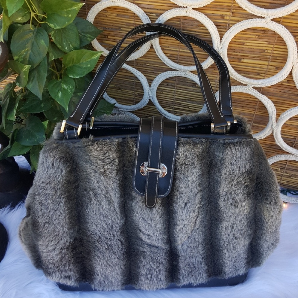 Faux Chinchilla Black White Handbag Purse Furry